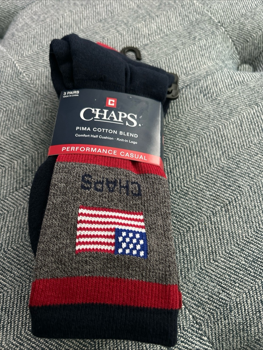 NEW 3 PAIR PACK MENS CHAPS PIMA COTTON BLEND PERFORMANCE CASUAL SOCKS Navy